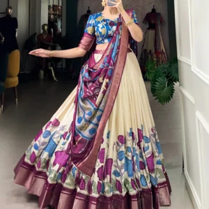 Off-White Color Jacquard Dola Silk Printed Lehenga Choli