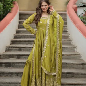 Parrot Color Designer Three Piece Sharara Suit