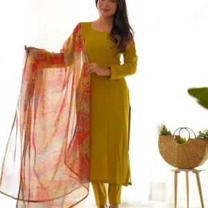 Yellow Color Viscose Ready To wear Three Piece Kurti Suit