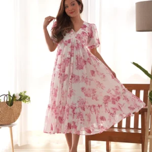 Baby Pink Color Georgette Floral Printed Tunic