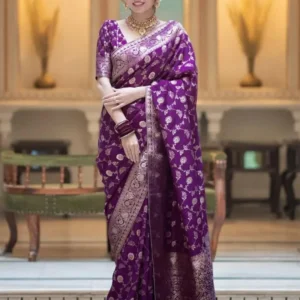 Purple Color Banarasi Jacquard With Zari Work Saree