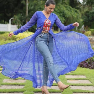 Blue Color Georgette Laheriya Print Navratri Kurti