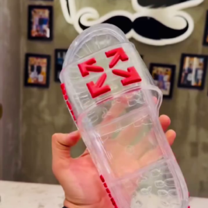 Clear Transparent Slides with Bold Red Detailing – Trendy Everyday Footwear